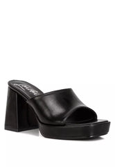 Black Flared Block Heel Sandals