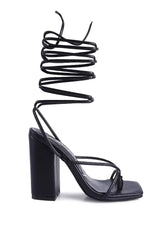 Black Lace Up Block Heeled Sandal