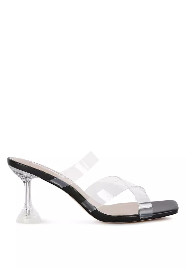 Black Clear Spool Heeled Sandal