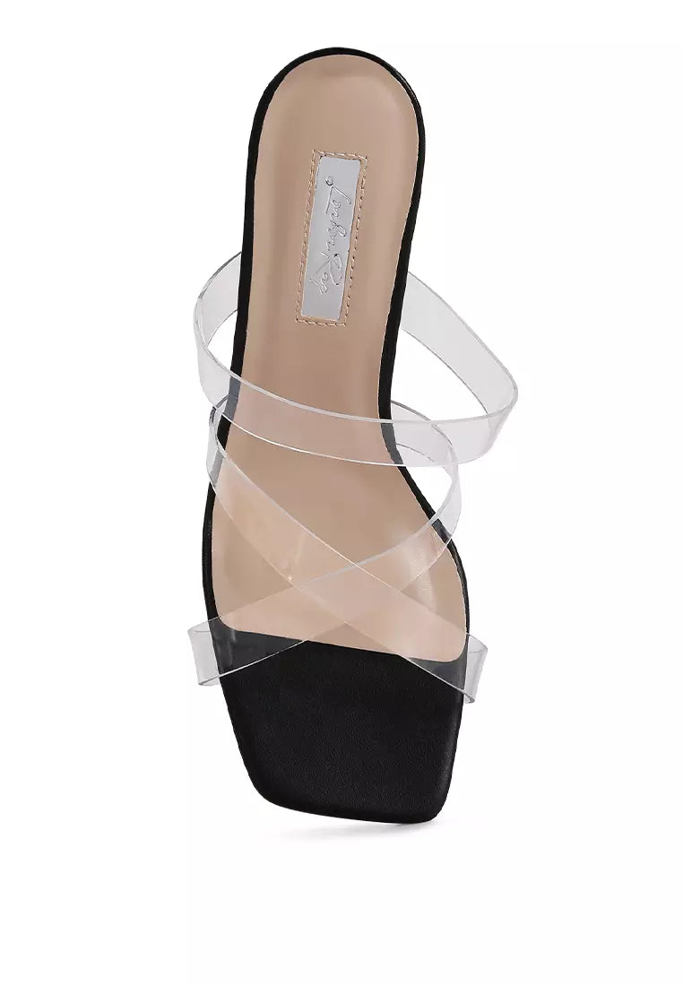 Black Clear Spool Heeled Sandal