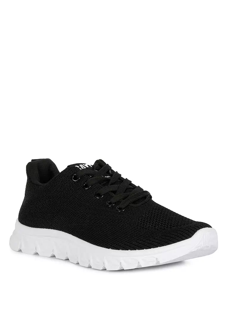 Black Lace Up Knit Sneakers