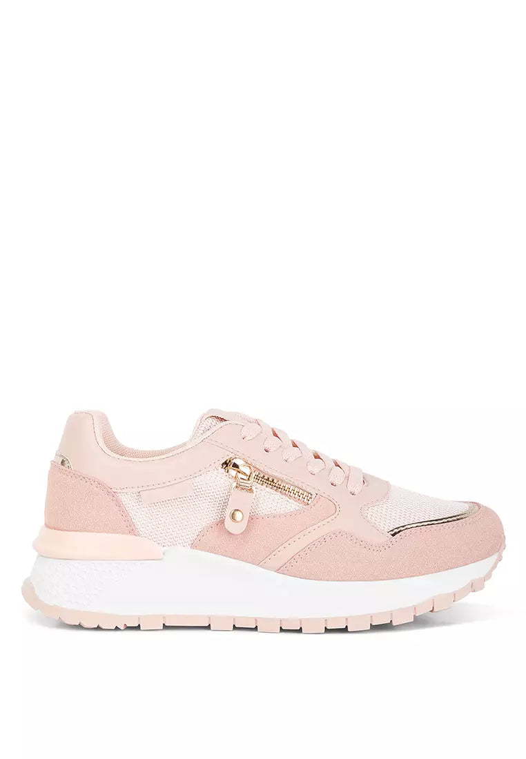 Pink Chain Embellished Chunky Sneakers