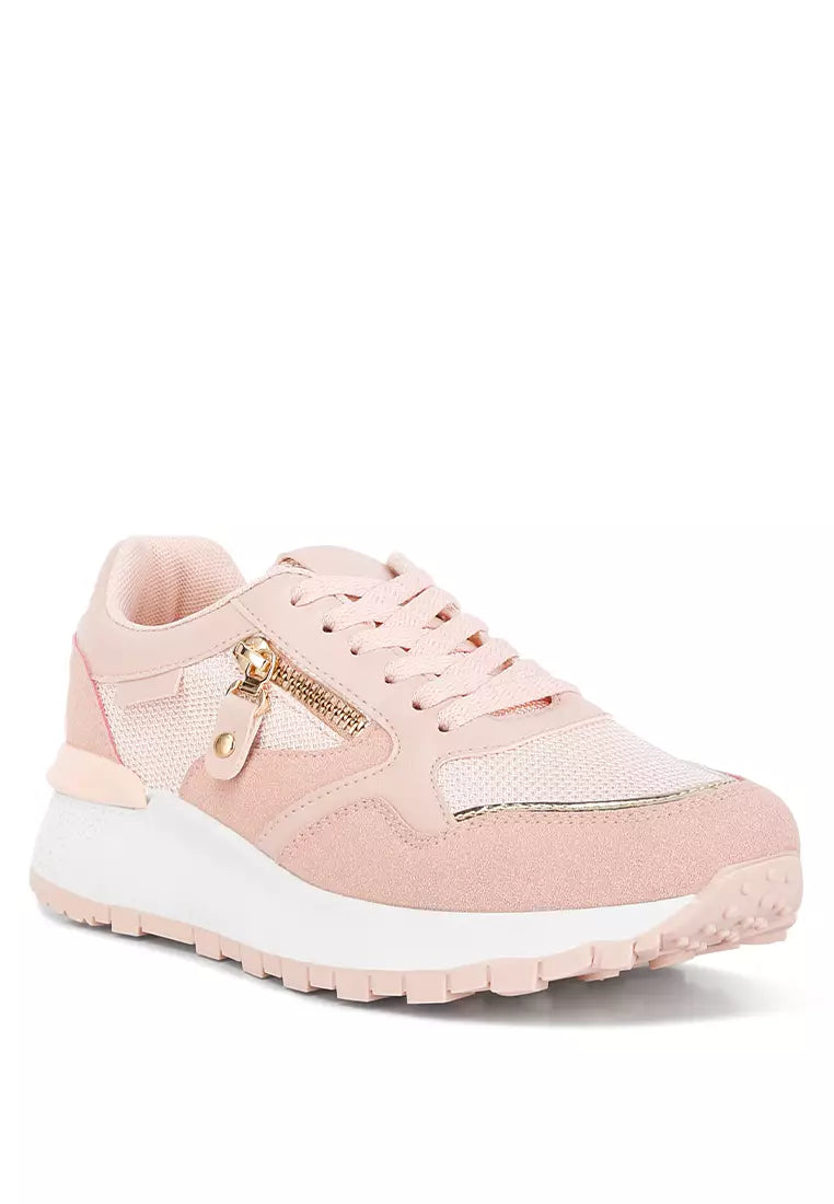 Pink Chain Embellished Chunky Sneakers