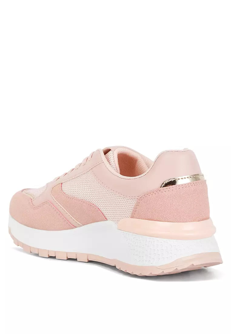 Pink Chain Embellished Chunky Sneakers