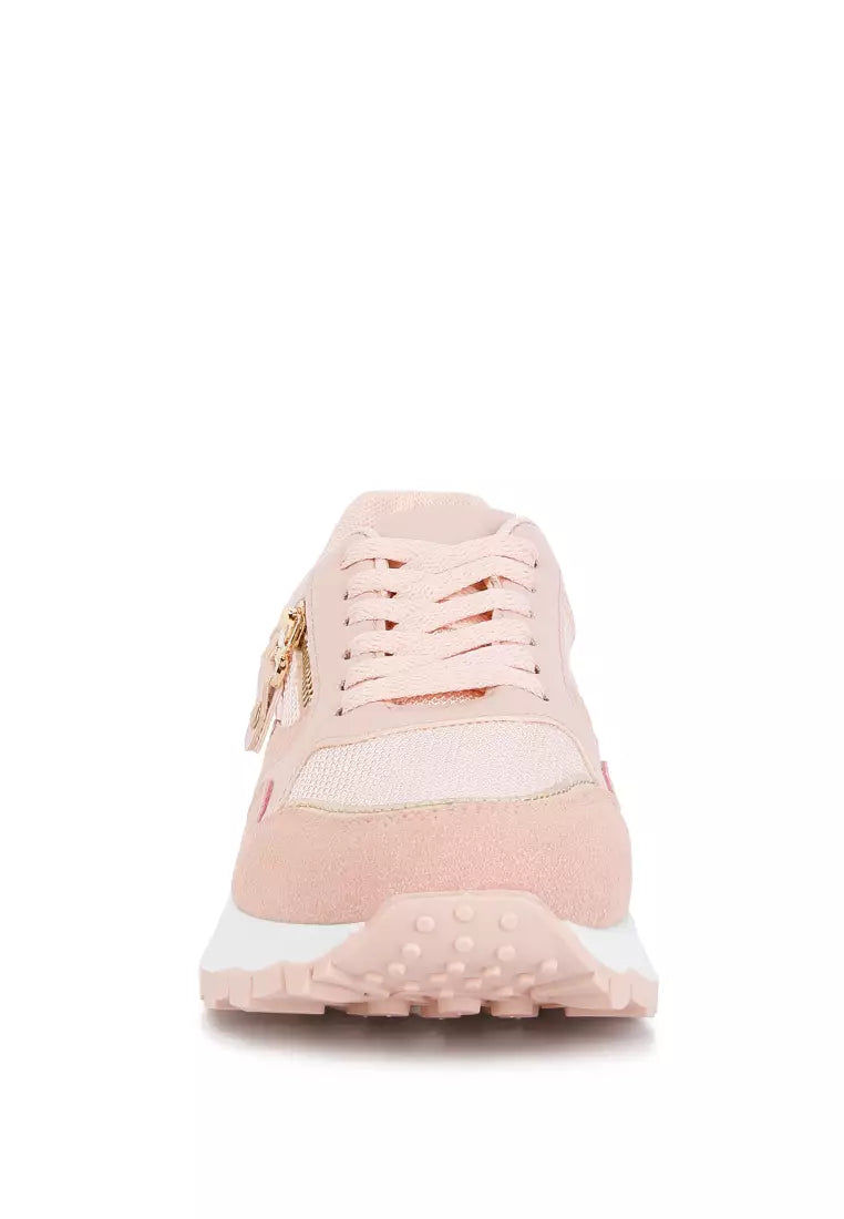 Pink Chain Embellished Chunky Sneakers