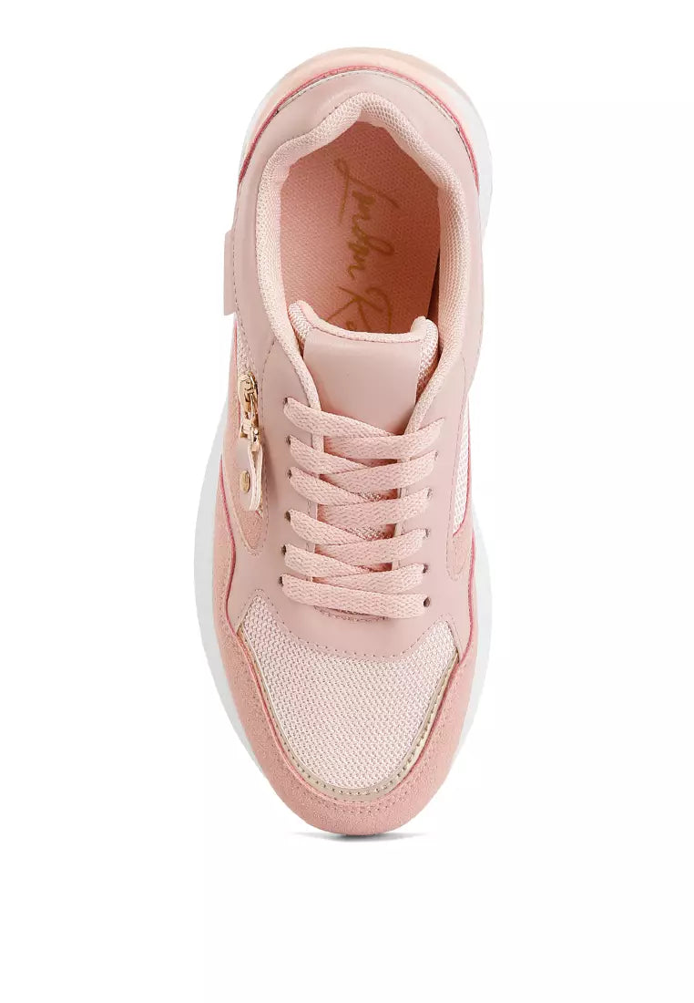 Pink Chain Embellished Chunky Sneakers