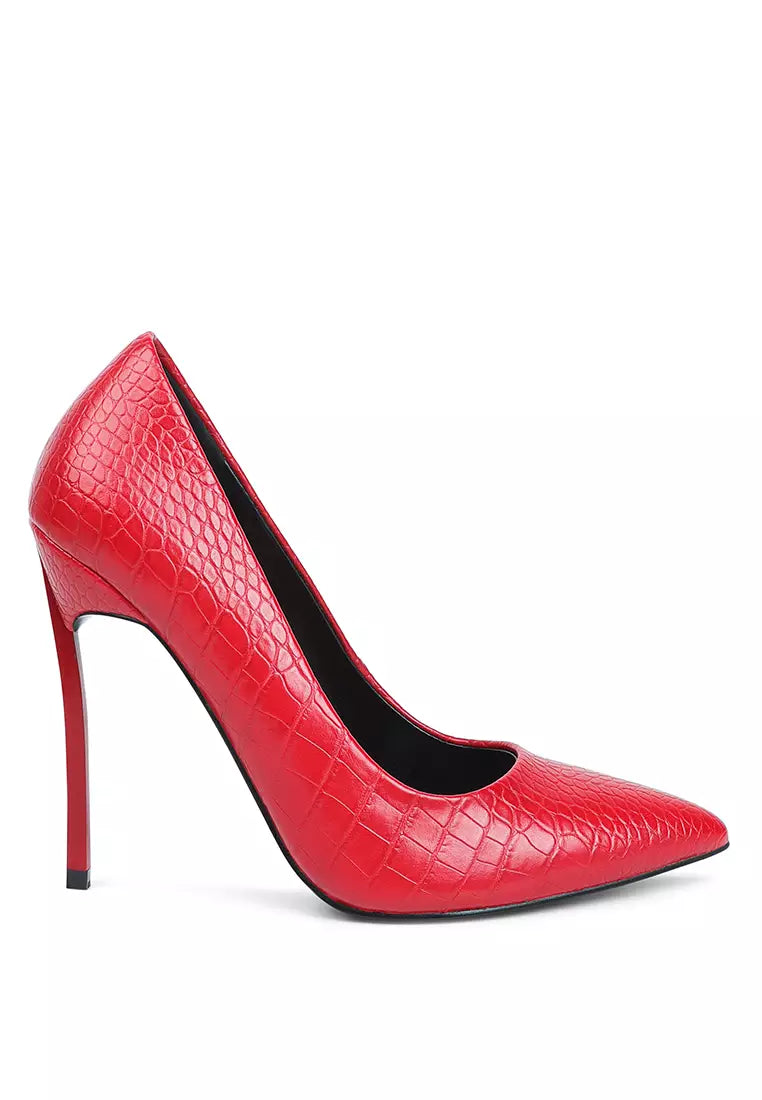 Red Croc Patterned High Heeled Dress Shoe