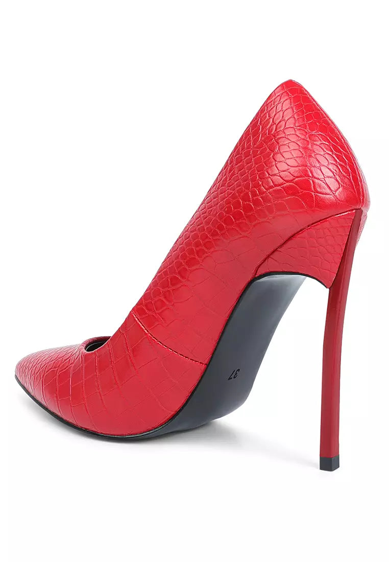 Red Croc Patterned High Heeled Dress Shoe