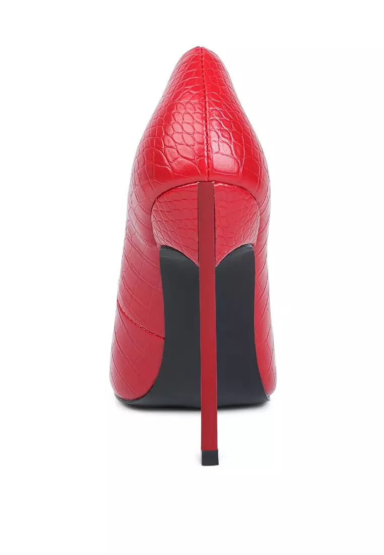 Red Croc Patterned High Heeled Dress Shoe