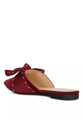 Burgundy Studded Bow Flat Mules