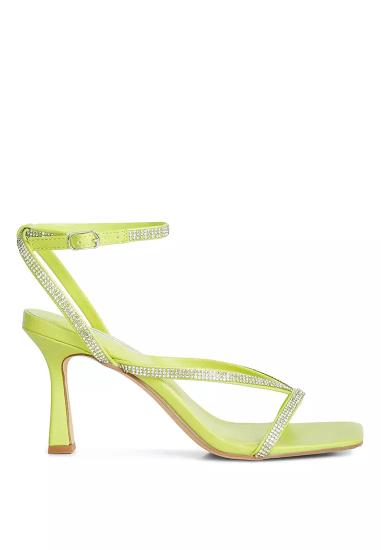 Lime Diamante Mid Heel Sandal