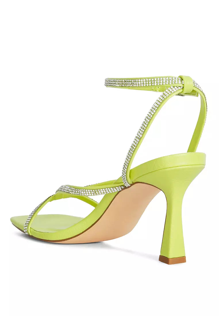 Lime Diamante Mid Heel Sandal