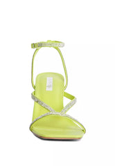 Lime Diamante Mid Heel Sandal