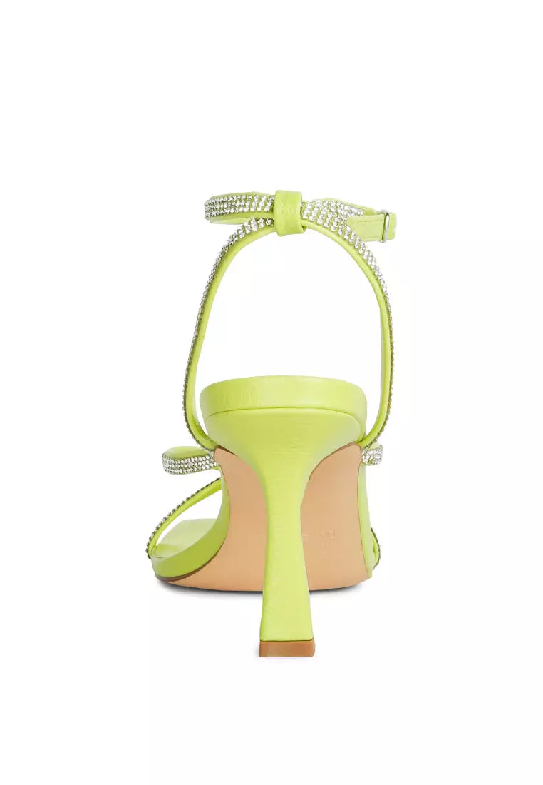 Lime Diamante Mid Heel Sandal