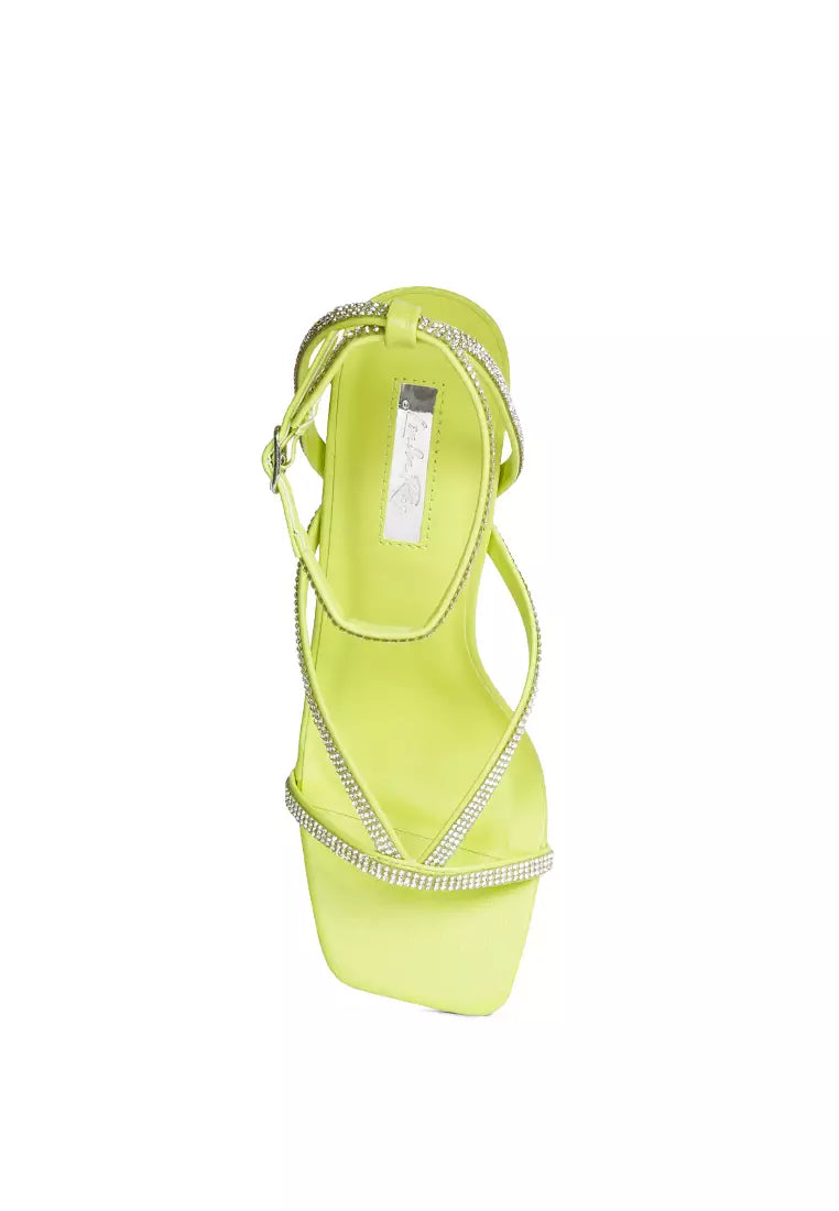 Lime Diamante Mid Heel Sandal