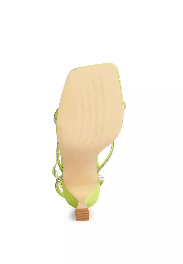 Lime Diamante Mid Heel Sandal