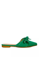 Green Studded Bow Flat Mules