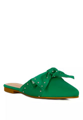 Green Studded Bow Flat Mules