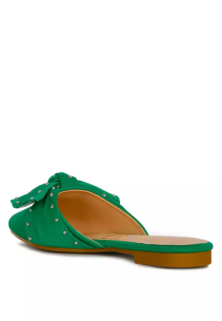 Green Studded Bow Flat Mules