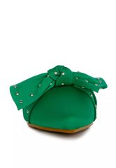 Green Studded Bow Flat Mules