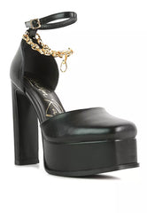 Black Faux Leather High Heeled Platform Sandals