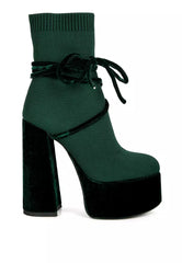 Green High Heeled Velvet Knitted Boot