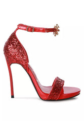 Red High Heeled Glitter Sandals