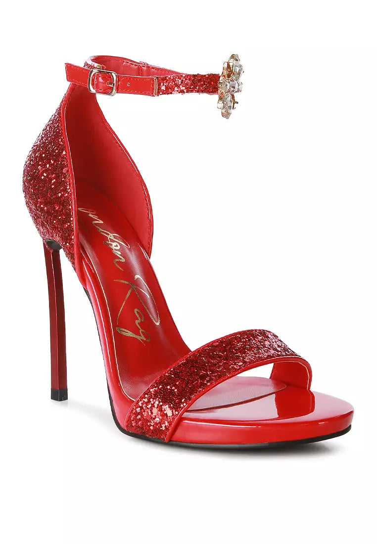 Red High Heeled Glitter Sandals