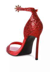 Red High Heeled Glitter Sandals