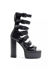 Caged High Heel Buckled Sandal in Black