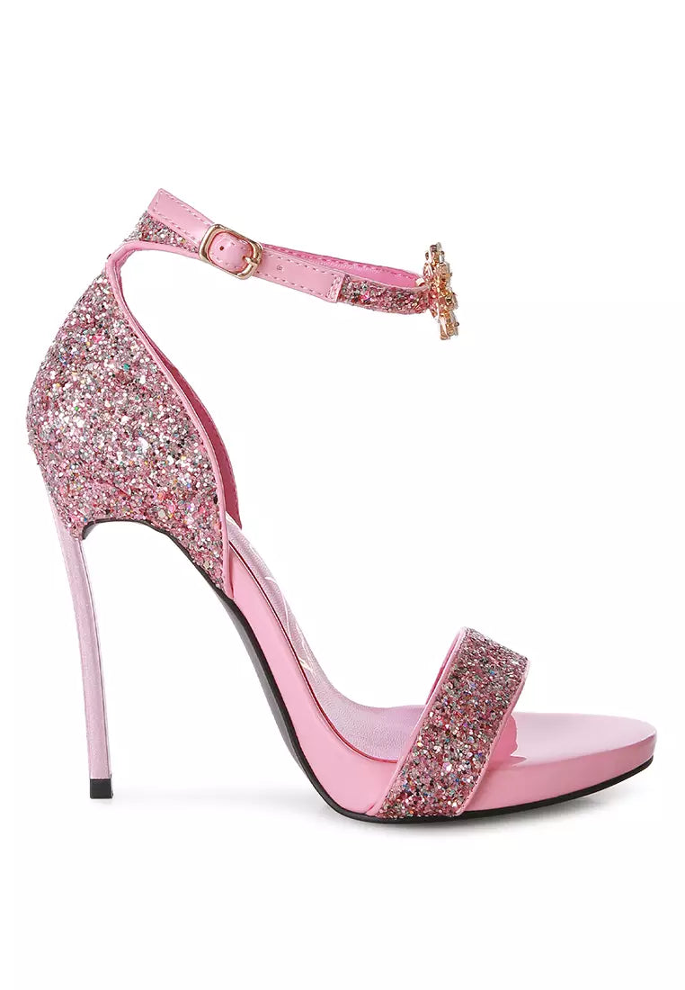 Pink High Heeled Glitter Sandals