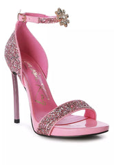 Pink High Heeled Glitter Sandals