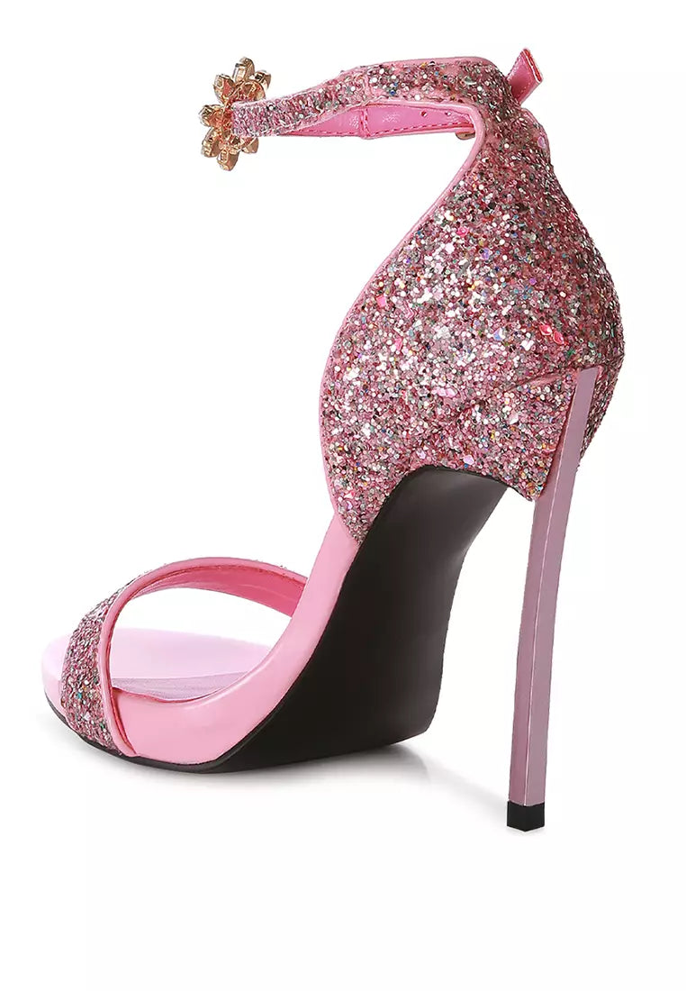 Pink High Heeled Glitter Sandals