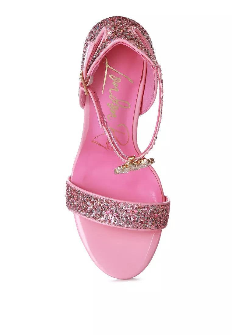 Pink High Heeled Glitter Sandals