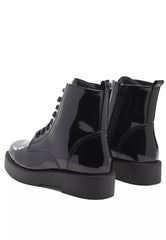 Statement PU Lace-Up Ankle Boots in Black