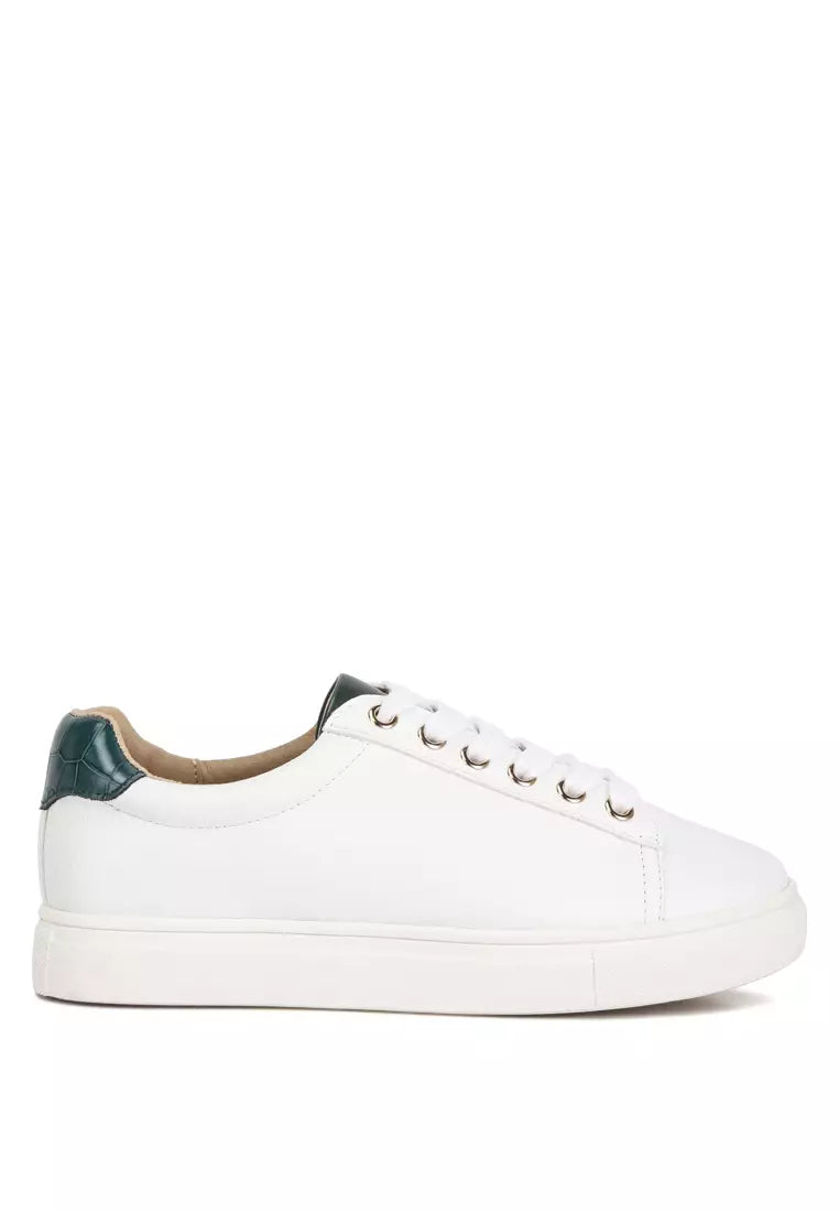 White/Green Croc Back Panel Sneakers