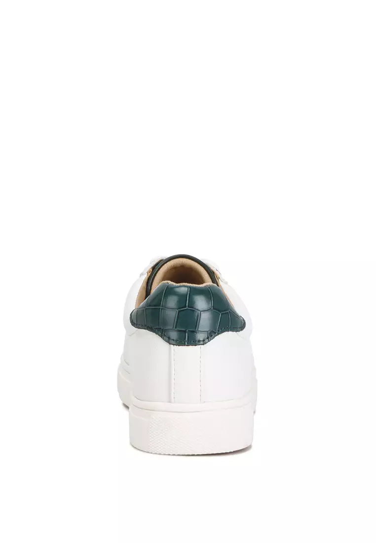 White/Green Croc Back Panel Sneakers