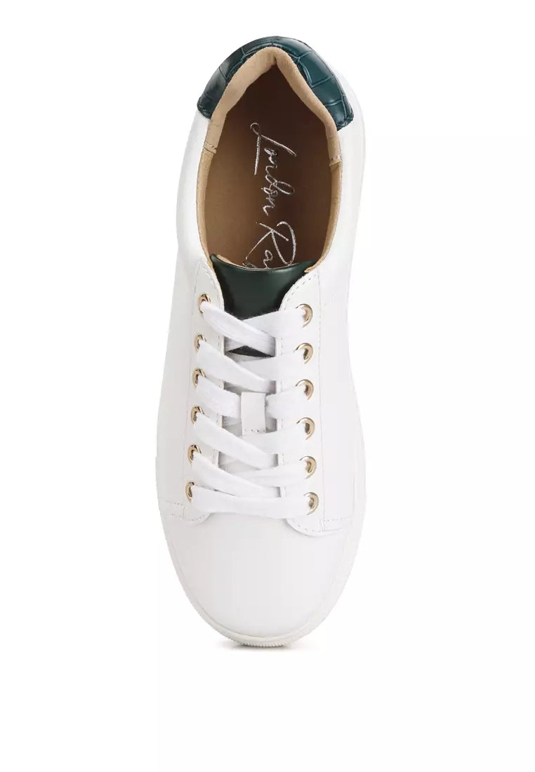 White/Green Croc Back Panel Sneakers