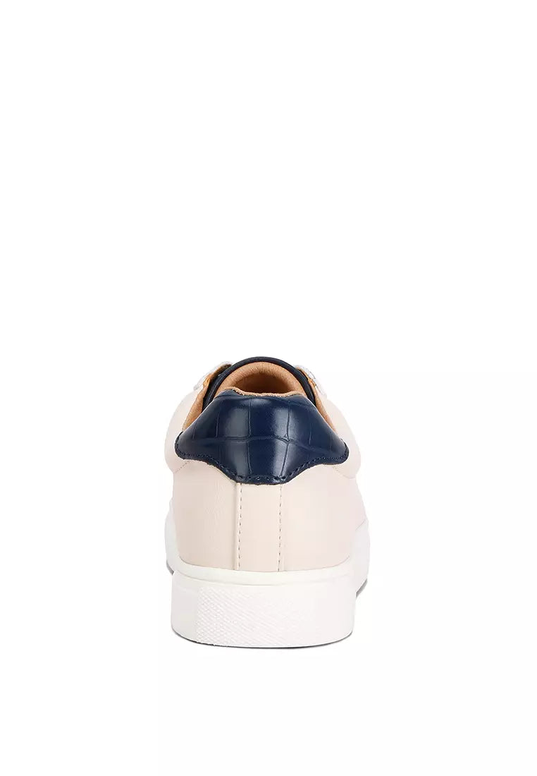 Cream/Navy Croc Back Panel Sneakers