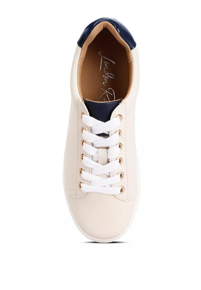 Cream/Navy Croc Back Panel Sneakers