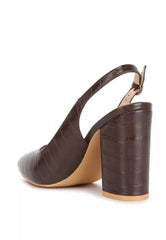 Brown Croc Texture Sling Back Heels