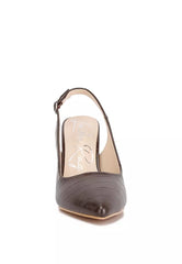 Brown Croc Texture Sling Back Heels