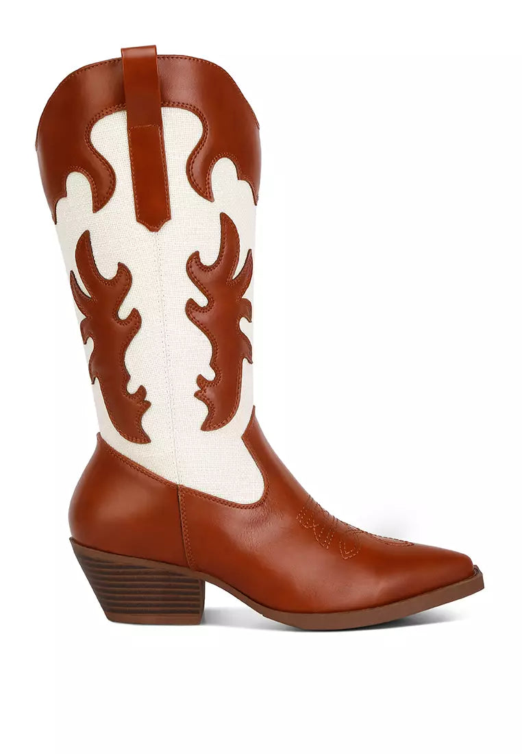 Tan Patchwork Cowboy Boots