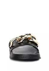 Black Metallic Chain Slider Flats