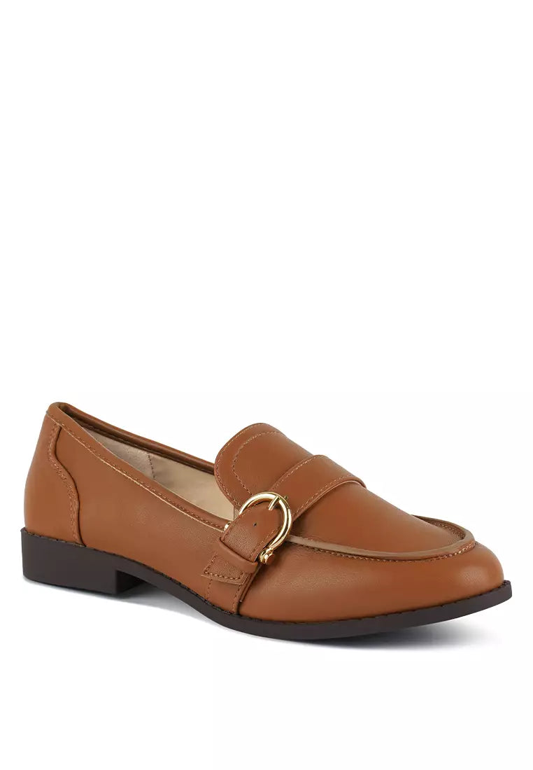 Tan Buckle detail Loafers