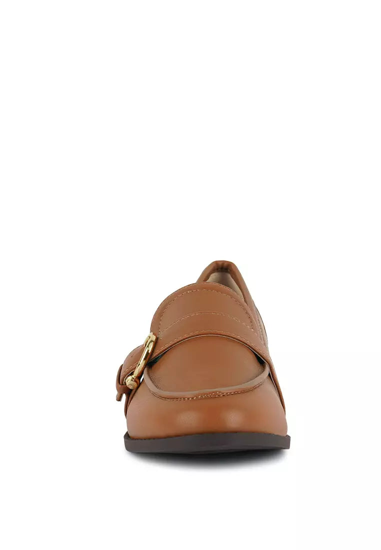 Tan Buckle detail Loafers