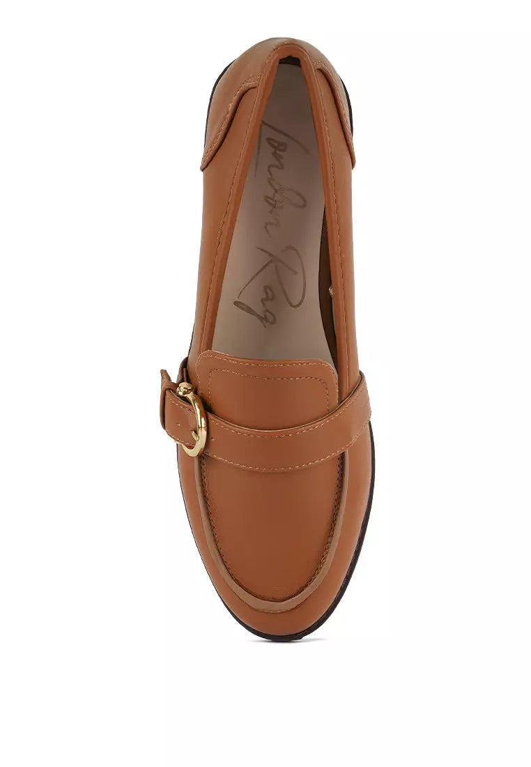 Tan Buckle detail Loafers