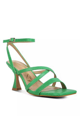 Green Open Square Toe Spool Heel Sandals