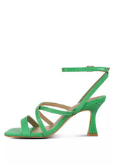 Green Open Square Toe Spool Heel Sandals