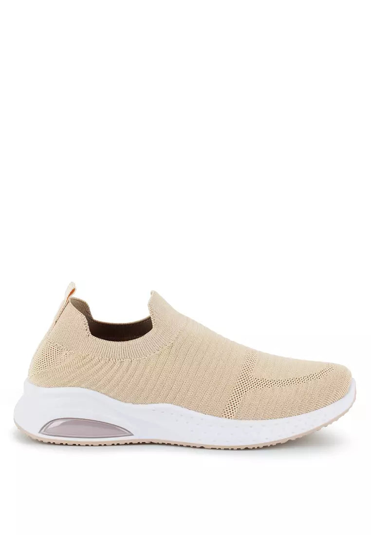 Beige Knitted Slip On Sneakers